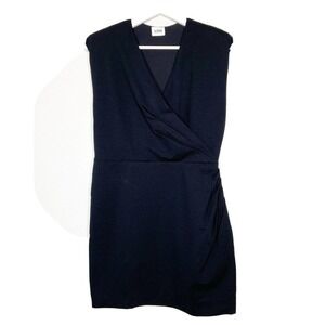 LINI Black Sleeveless Shoulder Pad Ribbed Side Ruched Dress Sz S